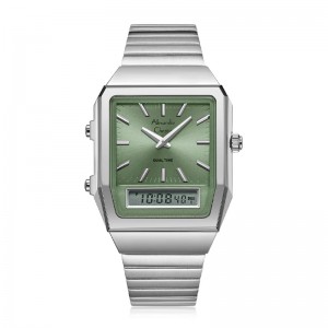 Alexandre Christie AC 2B37 Silver Light Green LHBSSLE Dual Time